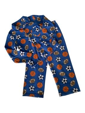 Carter’s Sports Pajamas Set Boys 6 Blue Fleece 2 PC Top Pants Plush Long Sleeve